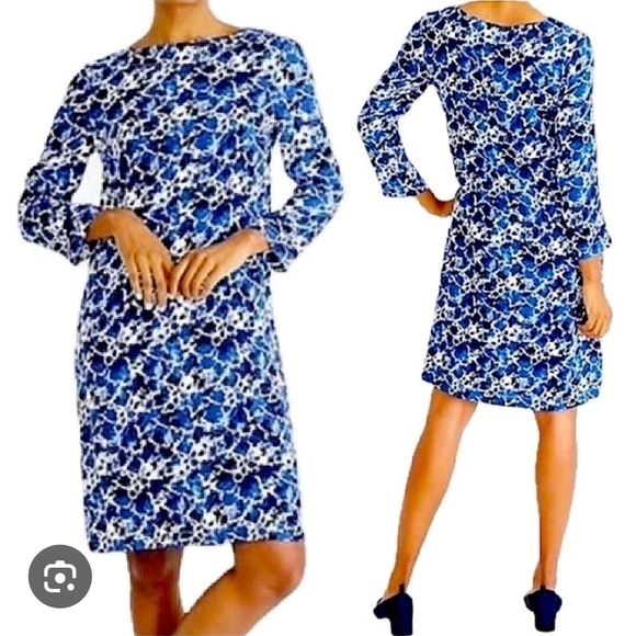 J. Crew Dresses & Skirts - J. Crew Floral Shift Midi To Mini Dress Blue and White Pattern Size XL